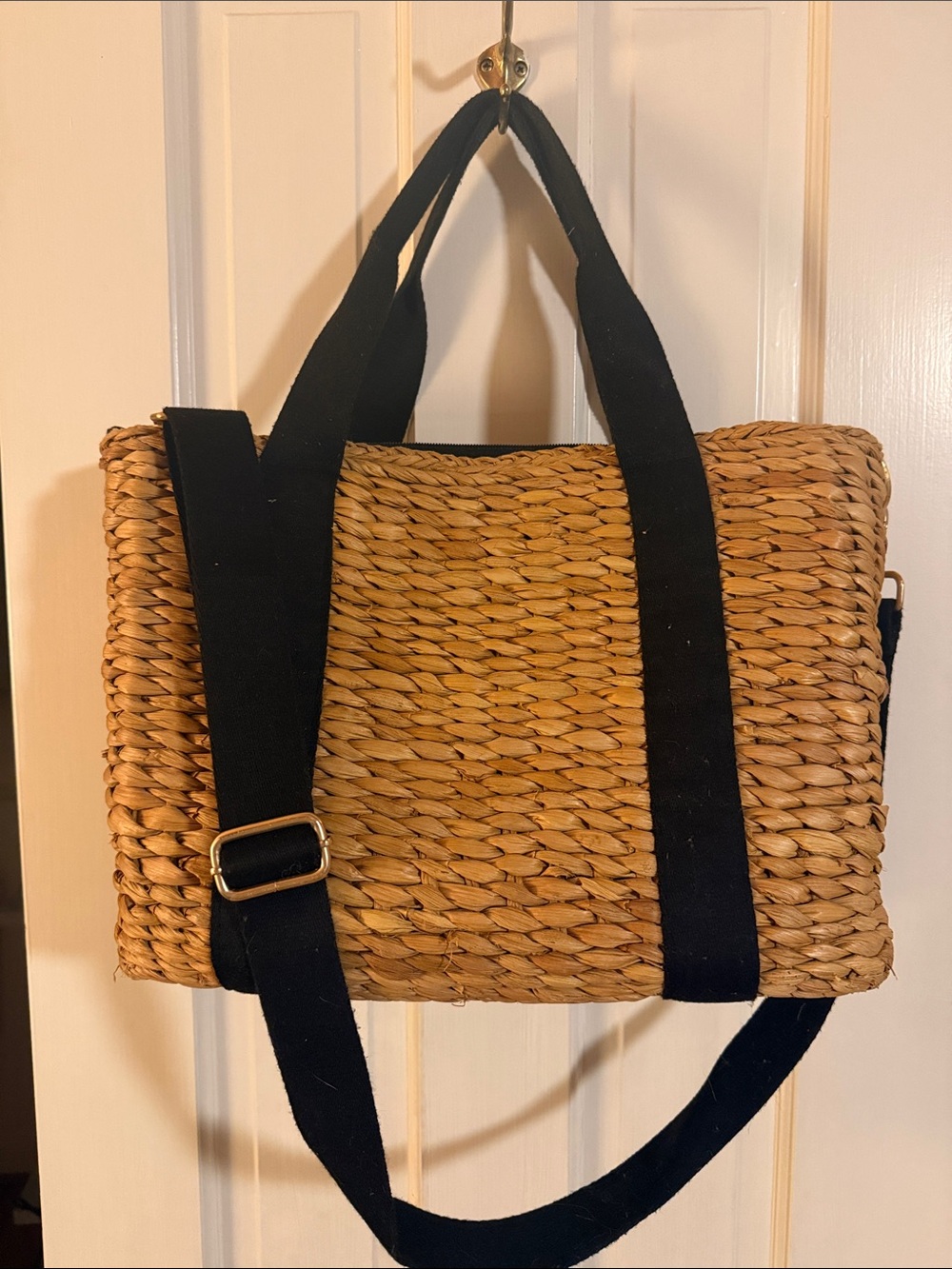 l*space Tan Woven Tote with Black Straps